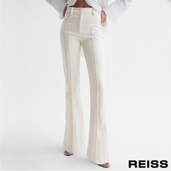 Reiss Pants - REISS Florence High Rise Flared Cotton Trousers in Cream NWT